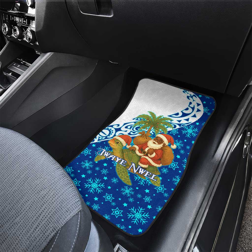 West Indies Christmas Car Mats with Santa Riding Turtle Palm Tree and Tribal Snowflake Design - Wonder Print Shop