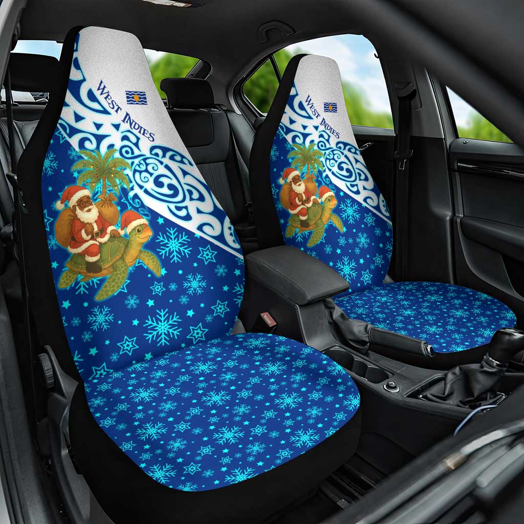 West Indies Christmas Car Seat Cover with Santa Riding Turtle Palm Tree and Tribal Snowflake Design - Wonder Print Shop