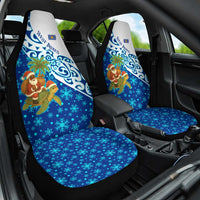 West Indies Christmas Car Seat Cover with Santa Riding Turtle Palm Tree and Tribal Snowflake Design - Wonder Print Shop