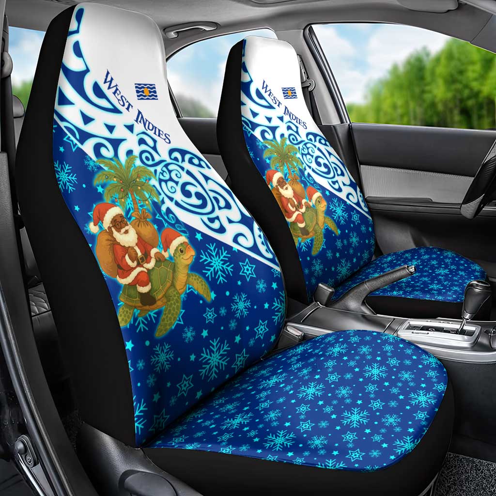 West Indies Christmas Car Seat Cover with Santa Riding Turtle Palm Tree and Tribal Snowflake Design - Wonder Print Shop