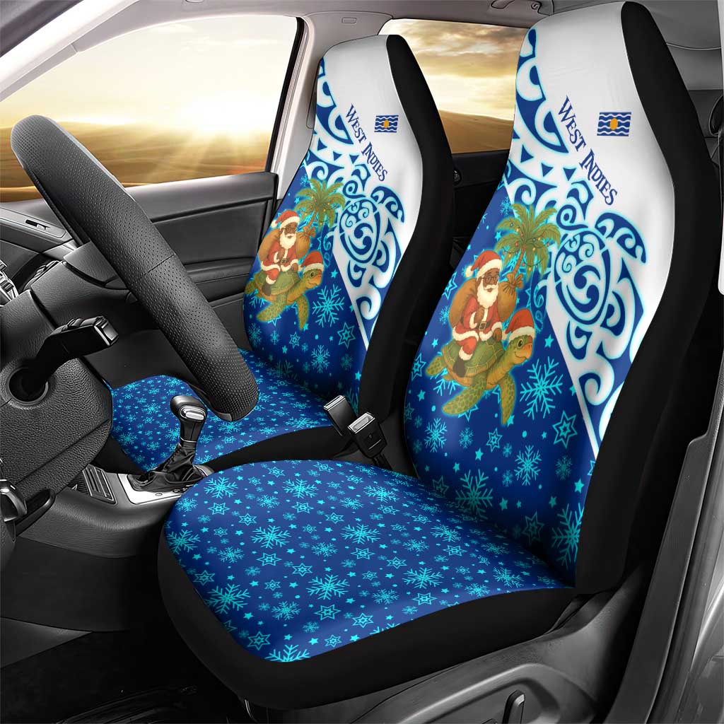 West Indies Christmas Car Seat Cover with Santa Riding Turtle Palm Tree and Tribal Snowflake Design - Wonder Print Shop