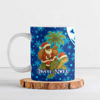 West Indies Christmas Ceramic Mug with Santa Riding Turtle Palm Tree and Tribal Snowflake Design - Wonder Print Shop