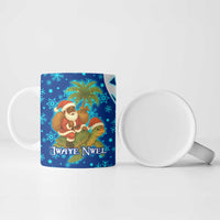 West Indies Christmas Ceramic Mug with Santa Riding Turtle Palm Tree and Tribal Snowflake Design - Wonder Print Shop
