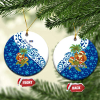 West Indies Christmas Ceramic Ornament with Santa Riding Turtle Palm Tree and Tribal Snowflake Design - Wonder Print Shop