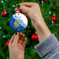 West Indies Christmas Ceramic Ornament with Santa Riding Turtle Palm Tree and Tribal Snowflake Design - Wonder Print Shop