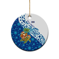 West Indies Christmas Ceramic Ornament with Santa Riding Turtle Palm Tree and Tribal Snowflake Design - Wonder Print Shop