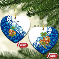 West Indies Christmas Ceramic Ornament with Santa Riding Turtle Palm Tree and Tribal Snowflake Design - Wonder Print Shop