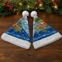 West Indies Christmas Santa Hat with Santa Riding Turtle Palm Tree and Tribal Snowflake Design - Wonder Print Shop