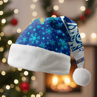 West Indies Christmas Santa Hat with Santa Riding Turtle Palm Tree and Tribal Snowflake Design - Wonder Print Shop