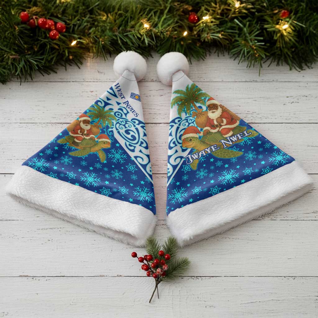 West Indies Christmas Santa Hat with Santa Riding Turtle Palm Tree and Tribal Snowflake Design - Wonder Print Shop