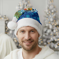 West Indies Christmas Santa Hat with Santa Riding Turtle Palm Tree and Tribal Snowflake Design - Wonder Print Shop