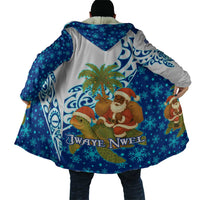 West Indies Christmas Cloak with Santa Riding Turtle Palm Tree and Tribal Snowflake Design - Wonder Print Shop