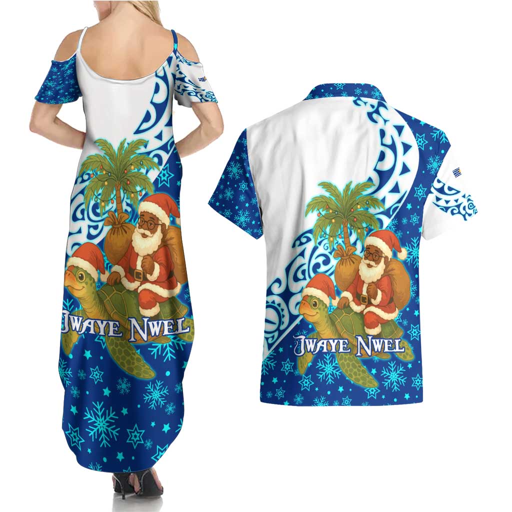 West Indies Christmas Couples Matching Summer Maxi Dress and Hawaiian Shirt with Santa Riding Turtle Palm Tree and Tribal Snowflake Design - Wonder Print Shop