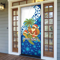 West Indies Christmas Door Cover with Santa Riding Turtle Palm Tree and Tribal Snowflake Design - Wonder Print Shop