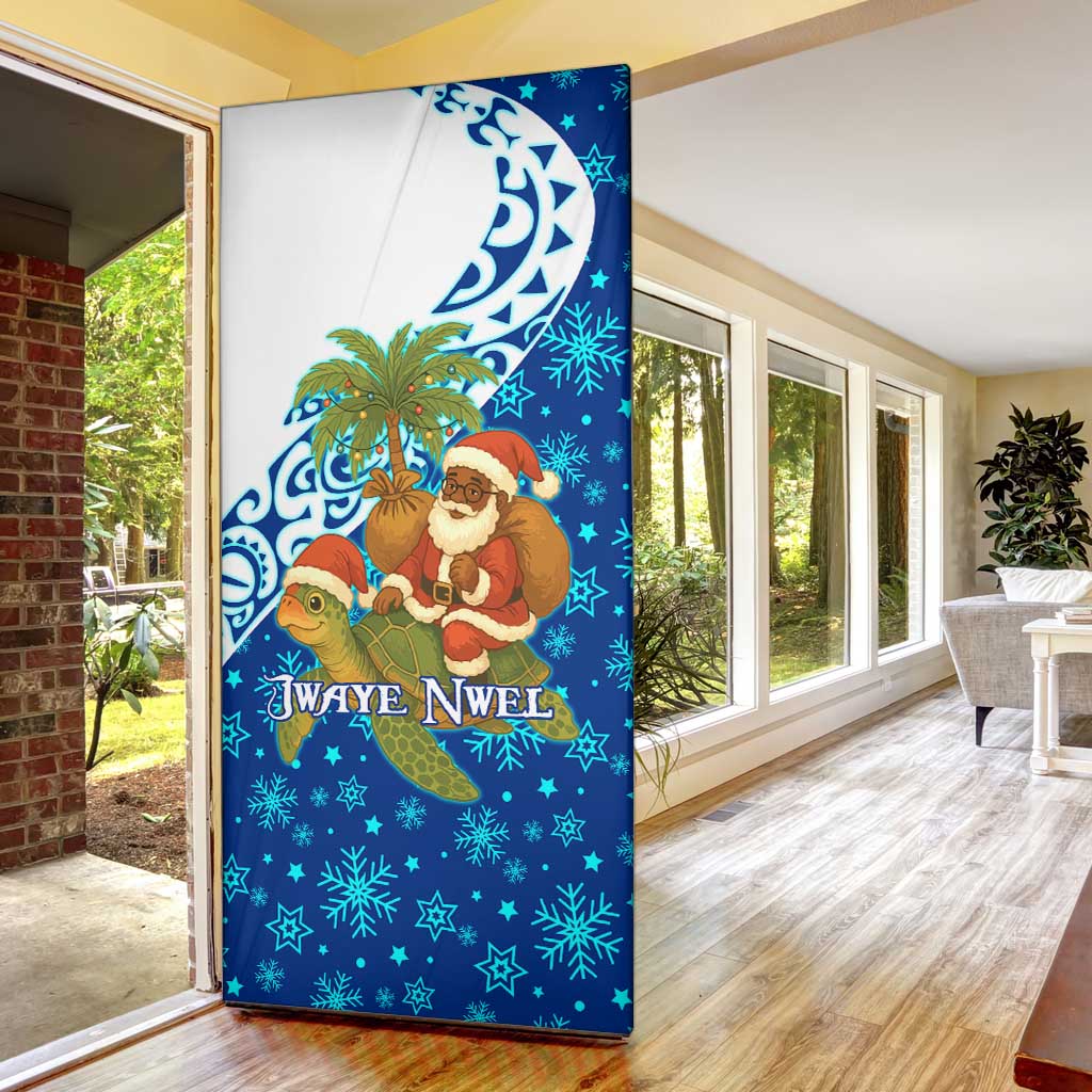 West Indies Christmas Door Cover with Santa Riding Turtle Palm Tree and Tribal Snowflake Design - Wonder Print Shop
