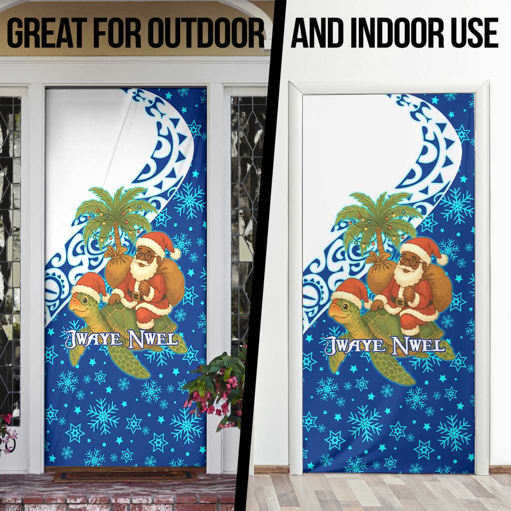 West Indies Christmas Door Cover with Santa Riding Turtle Palm Tree and Tribal Snowflake Design - Wonder Print Shop