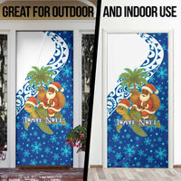 West Indies Christmas Door Cover with Santa Riding Turtle Palm Tree and Tribal Snowflake Design - Wonder Print Shop