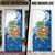 West Indies Christmas Door Cover with Santa Riding Turtle Palm Tree and Tribal Snowflake Design - Wonder Print Shop