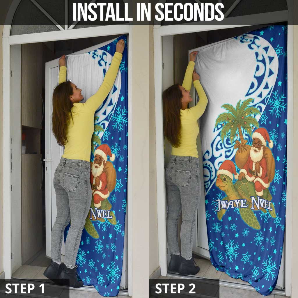 West Indies Christmas Door Cover with Santa Riding Turtle Palm Tree and Tribal Snowflake Design - Wonder Print Shop