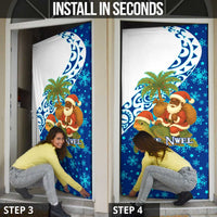 West Indies Christmas Door Cover with Santa Riding Turtle Palm Tree and Tribal Snowflake Design - Wonder Print Shop