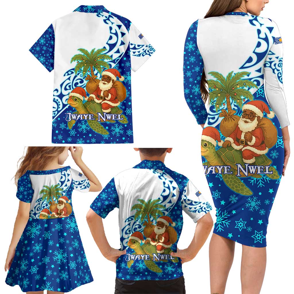 West Indies Christmas Family Matching Long Sleeve Bodycon Dress and Hawaiian Shirt with Santa Riding Turtle Palm Tree and Tribal Snowflake Design - Wonder Print Shop
