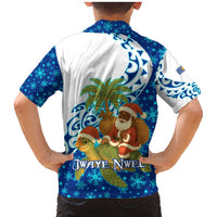 West Indies Christmas Family Matching Mermaid Dress and Hawaiian Shirt with Santa Riding Turtle Palm Tree and Tribal Snowflake Design - Wonder Print Shop