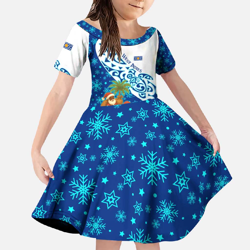 West Indies Christmas Family Matching Mermaid Dress and Hawaiian Shirt with Santa Riding Turtle Palm Tree and Tribal Snowflake Design - Wonder Print Shop