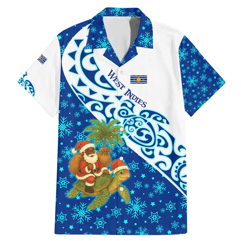 West Indies Christmas Family Matching Mermaid Dress and Hawaiian Shirt with Santa Riding Turtle Palm Tree and Tribal Snowflake Design - Wonder Print Shop