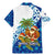 West Indies Christmas Family Matching Mermaid Dress and Hawaiian Shirt with Santa Riding Turtle Palm Tree and Tribal Snowflake Design - Wonder Print Shop