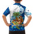 West Indies Christmas Family Matching Off The Shoulder Long Sleeve Dress and Hawaiian Shirt with Santa Riding Turtle Palm Tree and Tribal Snowflake Design - Wonder Print Shop