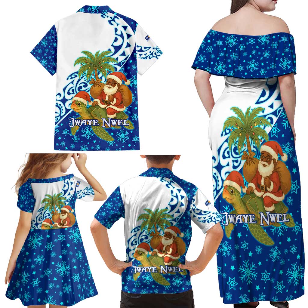 West Indies Christmas Family Matching Off Shoulder Maxi Dress and Hawaiian Shirt with Santa Riding Turtle Palm Tree and Tribal Snowflake Design - Wonder Print Shop