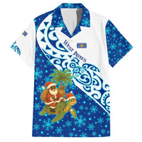 West Indies Christmas Family Matching Off Shoulder Maxi Dress and Hawaiian Shirt with Santa Riding Turtle Palm Tree and Tribal Snowflake Design - Wonder Print Shop