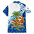West Indies Christmas Family Matching Off Shoulder Maxi Dress and Hawaiian Shirt with Santa Riding Turtle Palm Tree and Tribal Snowflake Design - Wonder Print Shop