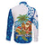 West Indies Christmas Family Matching Off Shoulder Maxi Dress and Hawaiian Shirt with Santa Riding Turtle Palm Tree and Tribal Snowflake Design - Wonder Print Shop