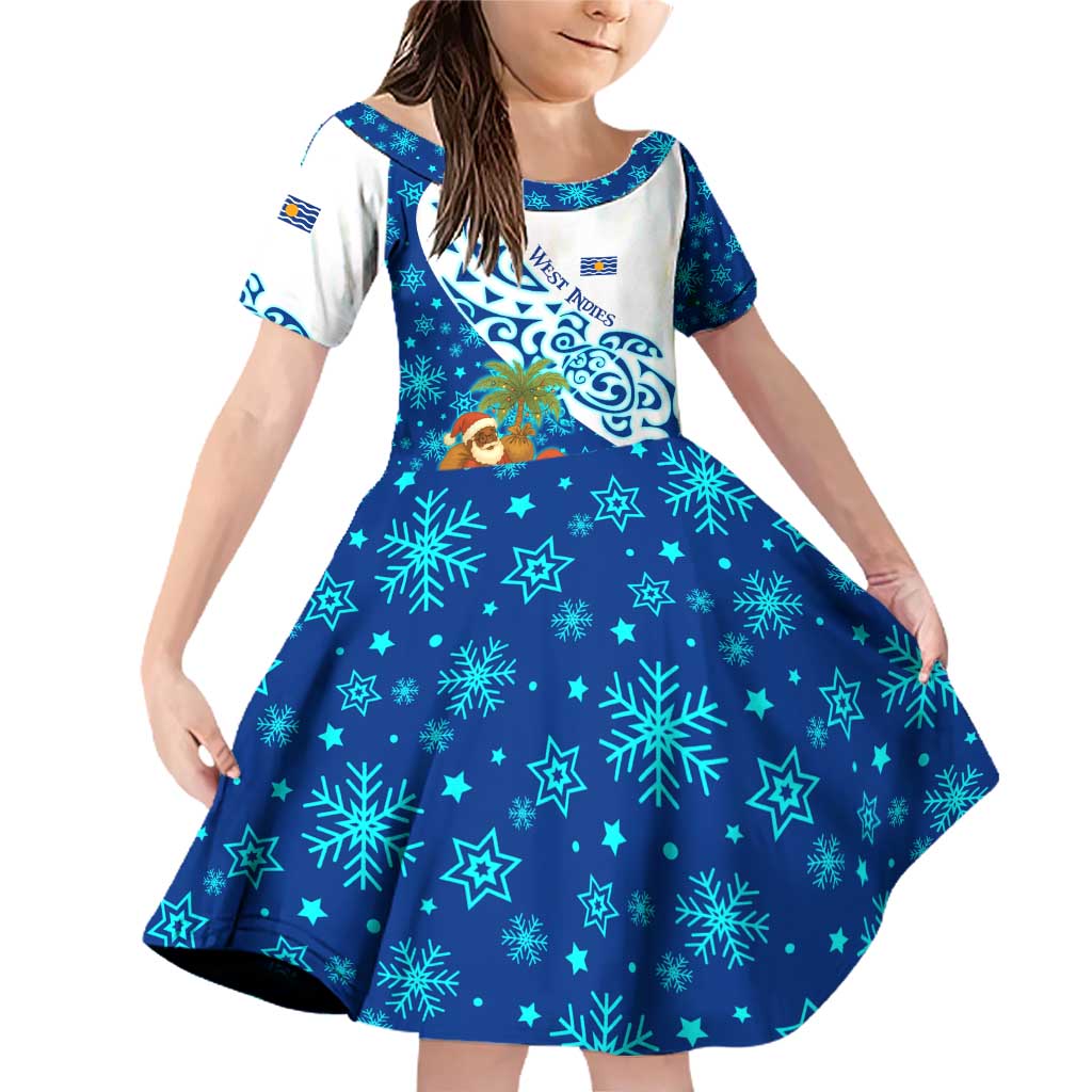 West Indies Christmas Family Matching Off Shoulder Short Dress and Hawaiian Shirt with Santa Riding Turtle Palm Tree and Tribal Snowflake Design - Wonder Print Shop