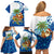 West Indies Christmas Family Matching Off Shoulder Short Dress and Hawaiian Shirt with Santa Riding Turtle Palm Tree and Tribal Snowflake Design - Wonder Print Shop