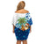 West Indies Christmas Family Matching Off Shoulder Short Dress and Hawaiian Shirt with Santa Riding Turtle Palm Tree and Tribal Snowflake Design - Wonder Print Shop