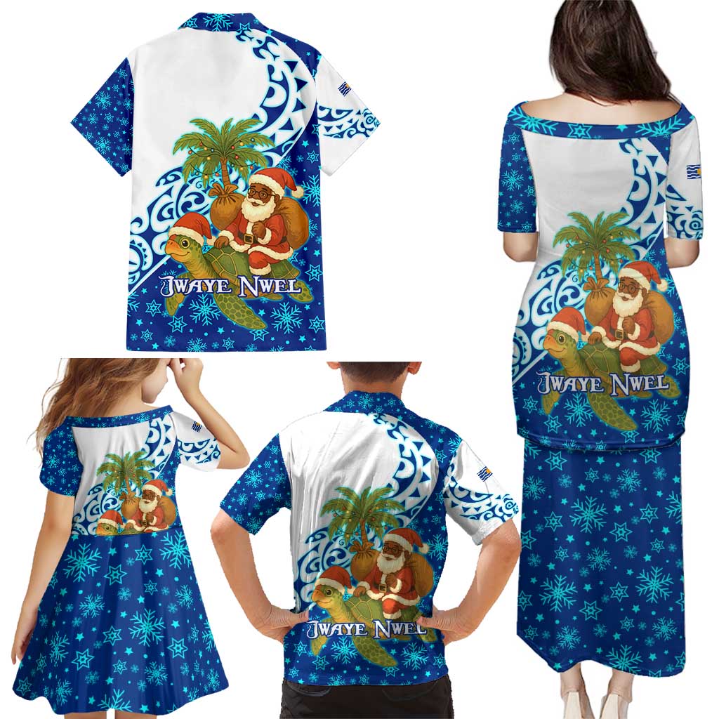 West Indies Christmas Family Matching Puletasi and Hawaiian Shirt with Santa Riding Turtle Palm Tree and Tribal Snowflake Design - Wonder Print Shop