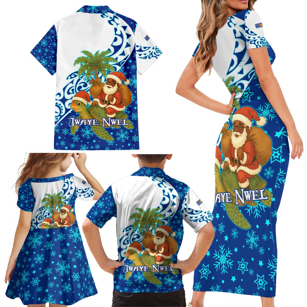 West Indies Christmas Family Matching Short Sleeve Bodycon Dress and Hawaiian Shirt with Santa Riding Turtle Palm Tree and Tribal Snowflake Design - Wonder Print Shop