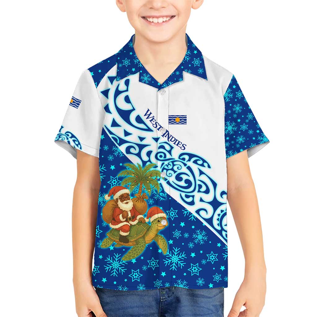 West Indies Christmas Family Matching Summer Maxi Dress and Hawaiian Shirt with Santa Riding Turtle Palm Tree and Tribal Snowflake Design - Wonder Print Shop