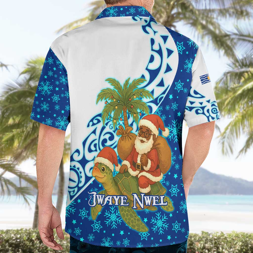 West Indies Christmas Hawaiian Shirt with Santa Riding Turtle Palm Tree and Tribal Snowflake Design - Wonder Print Shop