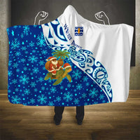 West Indies Christmas Hooded Blanket with Santa Riding Turtle Palm Tree and Tribal Snowflake Design - Wonder Print Shop