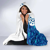 West Indies Christmas Hooded Blanket with Santa Riding Turtle Palm Tree and Tribal Snowflake Design - Wonder Print Shop