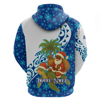 West Indies Christmas Hoodie with Santa Riding Turtle Palm Tree and Tribal Snowflake Design - Wonder Print Shop