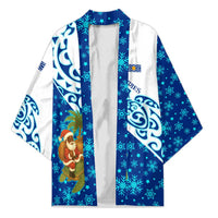 West Indies Christmas Kimono with Santa Riding Turtle Palm Tree and Tribal Snowflake Design - Wonder Print Shop