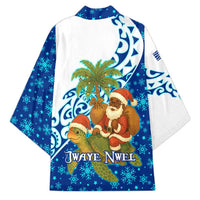 West Indies Christmas Kimono with Santa Riding Turtle Palm Tree and Tribal Snowflake Design - Wonder Print Shop