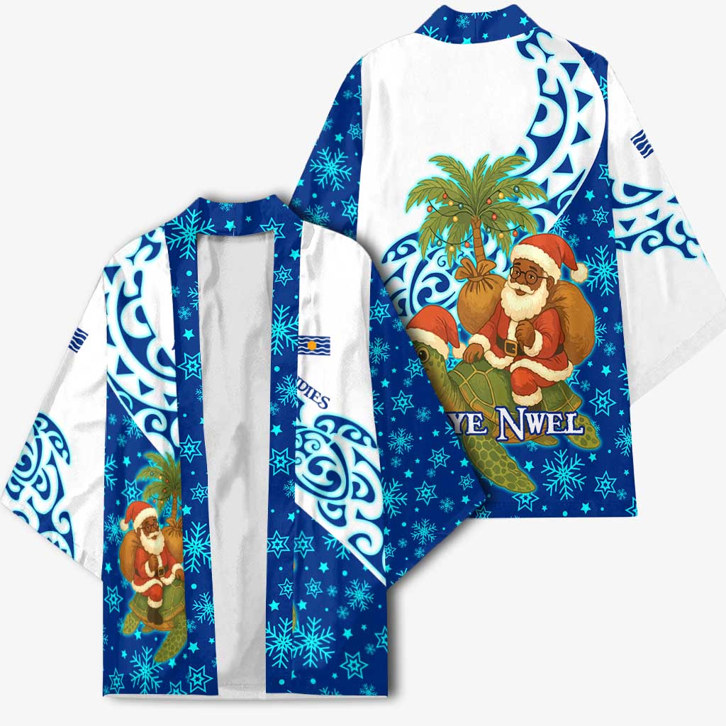West Indies Christmas Kimono with Santa Riding Turtle Palm Tree and Tribal Snowflake Design - Wonder Print Shop