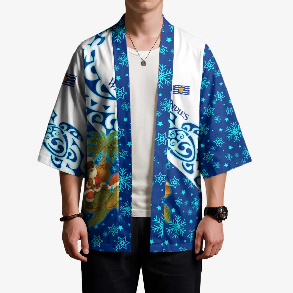 West Indies Christmas Kimono with Santa Riding Turtle Palm Tree and Tribal Snowflake Design - Wonder Print Shop