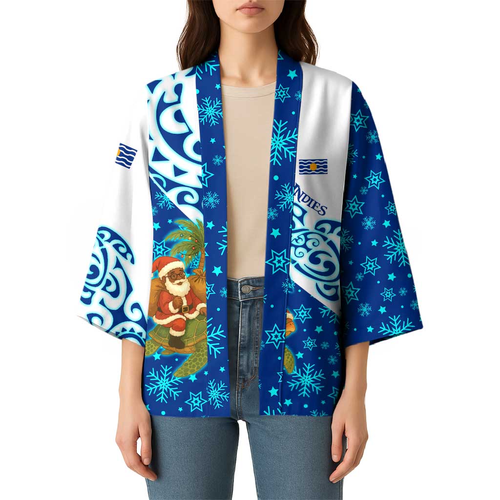 West Indies Christmas Kimono with Santa Riding Turtle Palm Tree and Tribal Snowflake Design - Wonder Print Shop