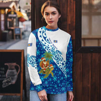 West Indies Christmas Ugly Christmas Sweater with Santa Riding Turtle Palm Tree and Tribal Snowflake Design - Wonder Print Shop